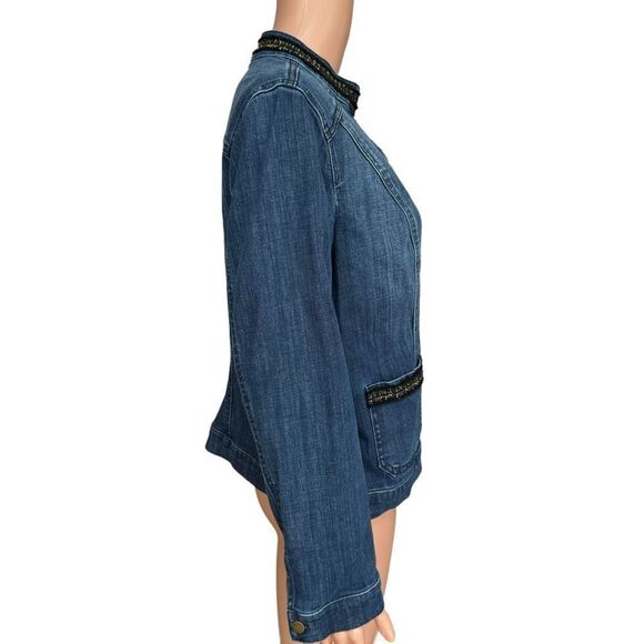 Chico’s Gold Embellished Denim Jeans Jacket with Pockets Size 1/M - Picture 2 of 7